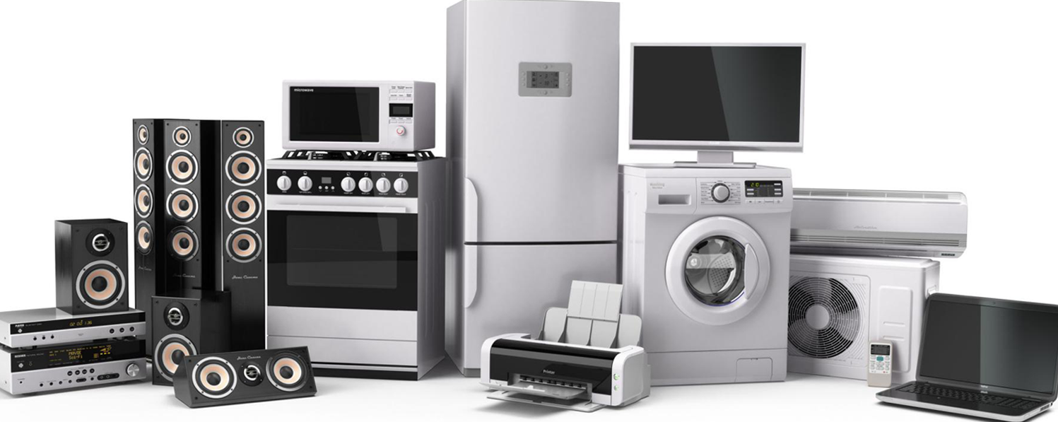 Home appliances in silver and black color